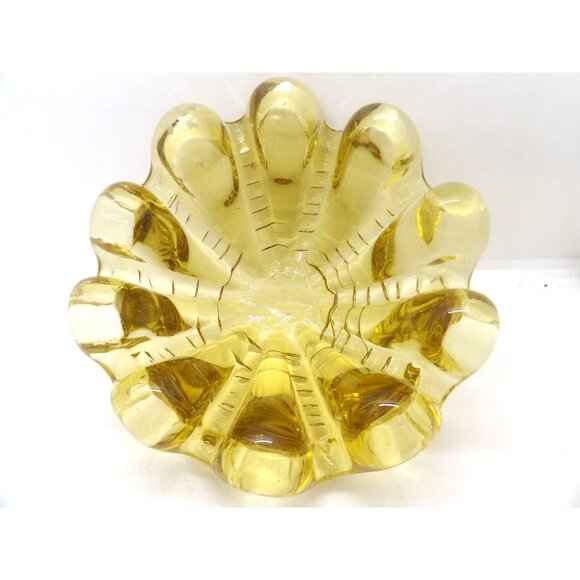 Murano Art Glass Ruffled Pinched Edged Amber Bowl/Ashtray preowned - Picture 4 of 4